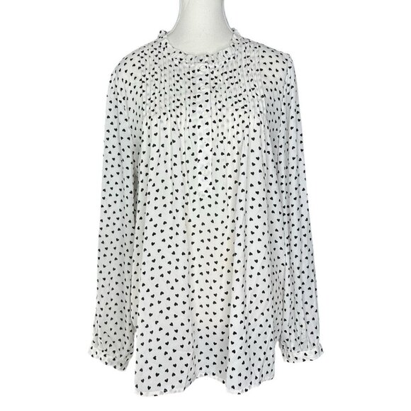 Adrianna Papell Women's White V-Neck Heart Print Tunic Career Blouse L/C44 - Picture 1 of 14
